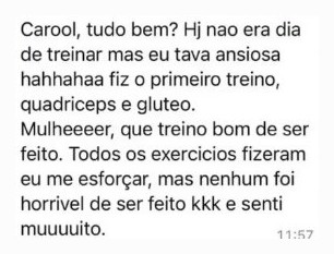 Mensagem de aluna: que treino bom de ser feito